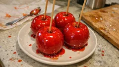 Glossy Red Candy Apples with Vanilla and Honey—A Classic Fair Treat at Home