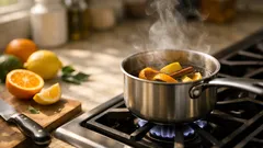 Make your home smell amazing with an orange, lemon, and cinnamon simmer pot