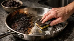 Clean a burnt pan fast with used coffee grounds (no harsh chemicals)
